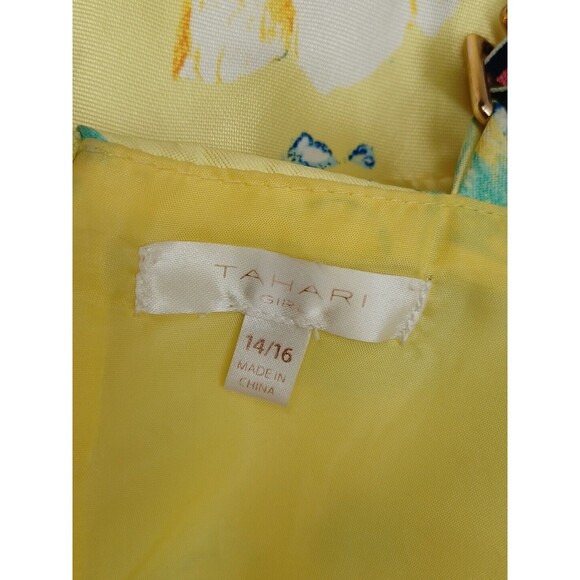 TAHARI Sundress Yellow Blue Pink Floral Spaghetti Strap Size 14/16 - Picture 9 of 11